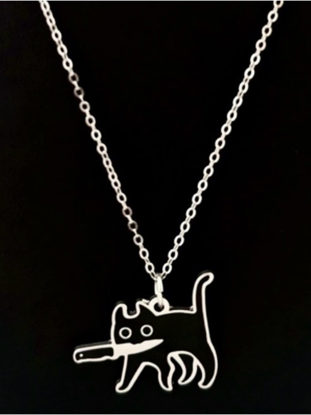 Halloween Black Cat with Knife Necklace 🐈‍⬛